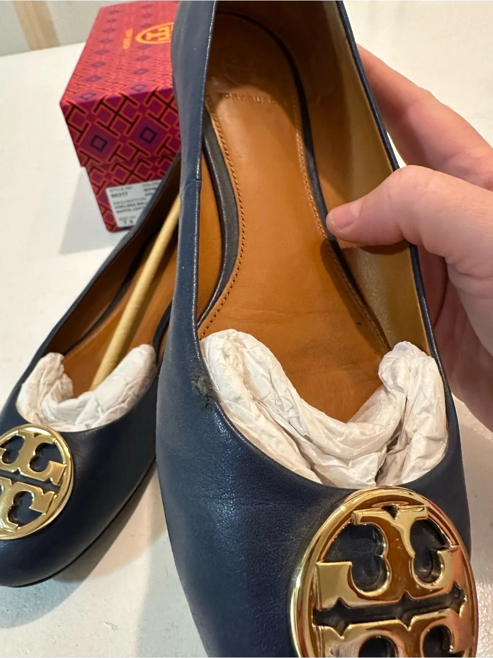 Tory Burch Chelsea Ballet Flat in Royal Navy with Gold Logo Medallion